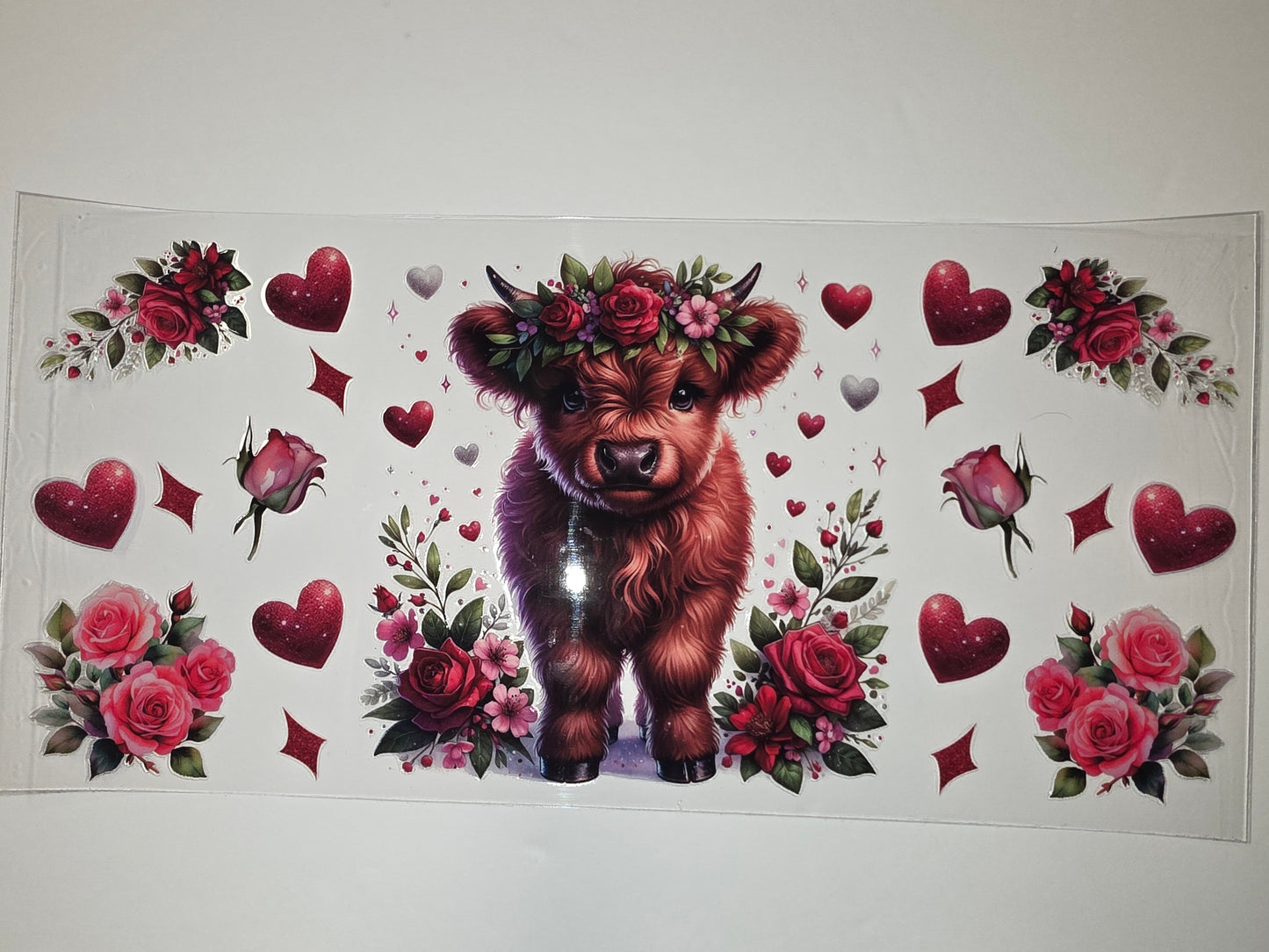 Cute Highland Cow Floral Heart Tumbler Wrap - Valentine's Day Design
