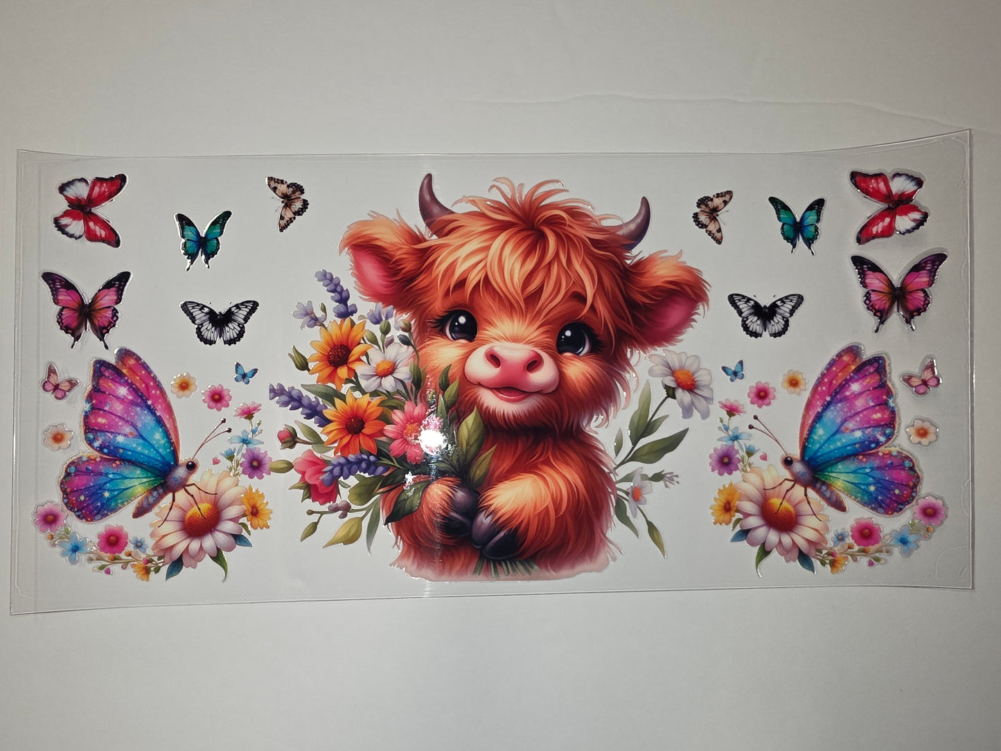 Cute Highland Cow & Butterfly Tumbler Wrap | Floral & Whimsical Design
