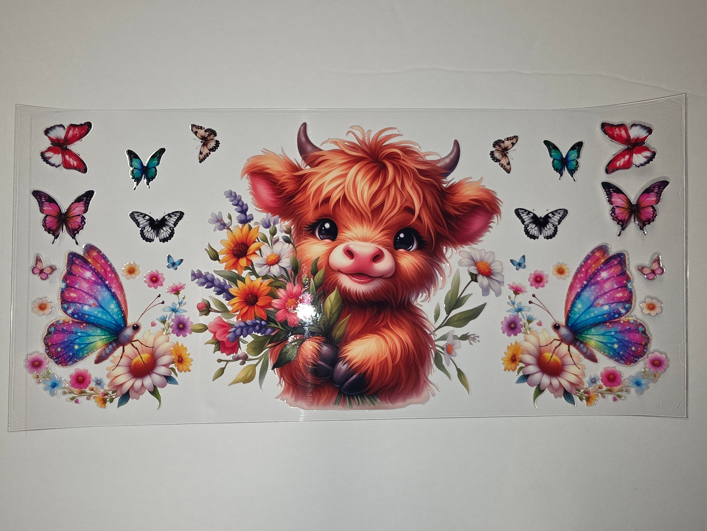 Cute Highland Cow & Butterfly Tumbler Wrap | Floral Design | Sublimation Transfer