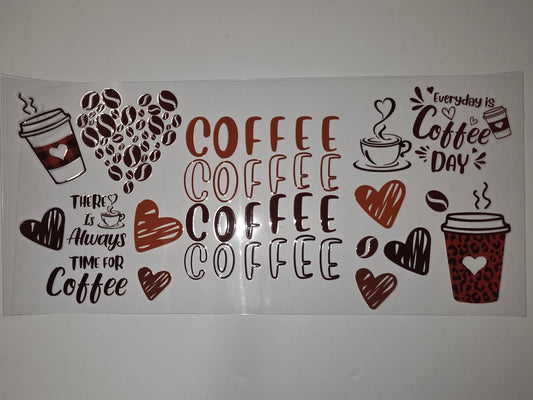 Coffee Lover Tumbler Wrap - "Everyday is Coffee Day" Design with Hearts & Beans