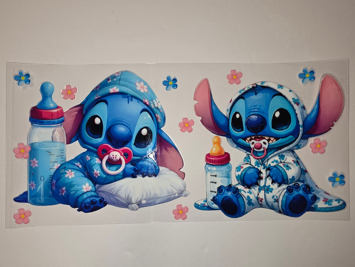 Baby Stitch Tumbler Wrap - Blue Floral Pajamas & Baby Bottle Design