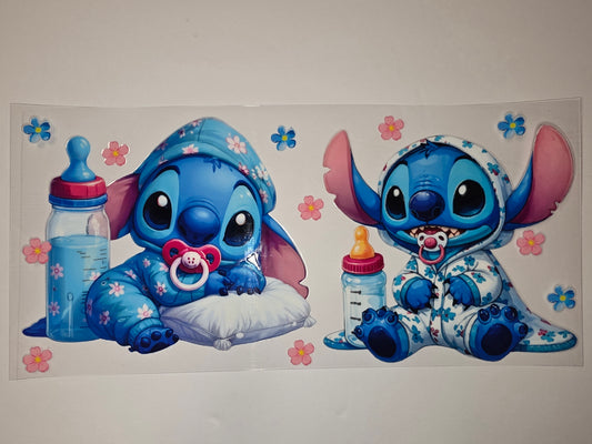 Baby Stitch Tumbler Wrap - Blue Floral Pajamas & Baby Bottle Design
