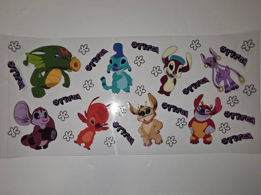 Stitch & Friends Tumbler Wrap - Cute Cartoon Characters & Flowers - Vibrant Colors