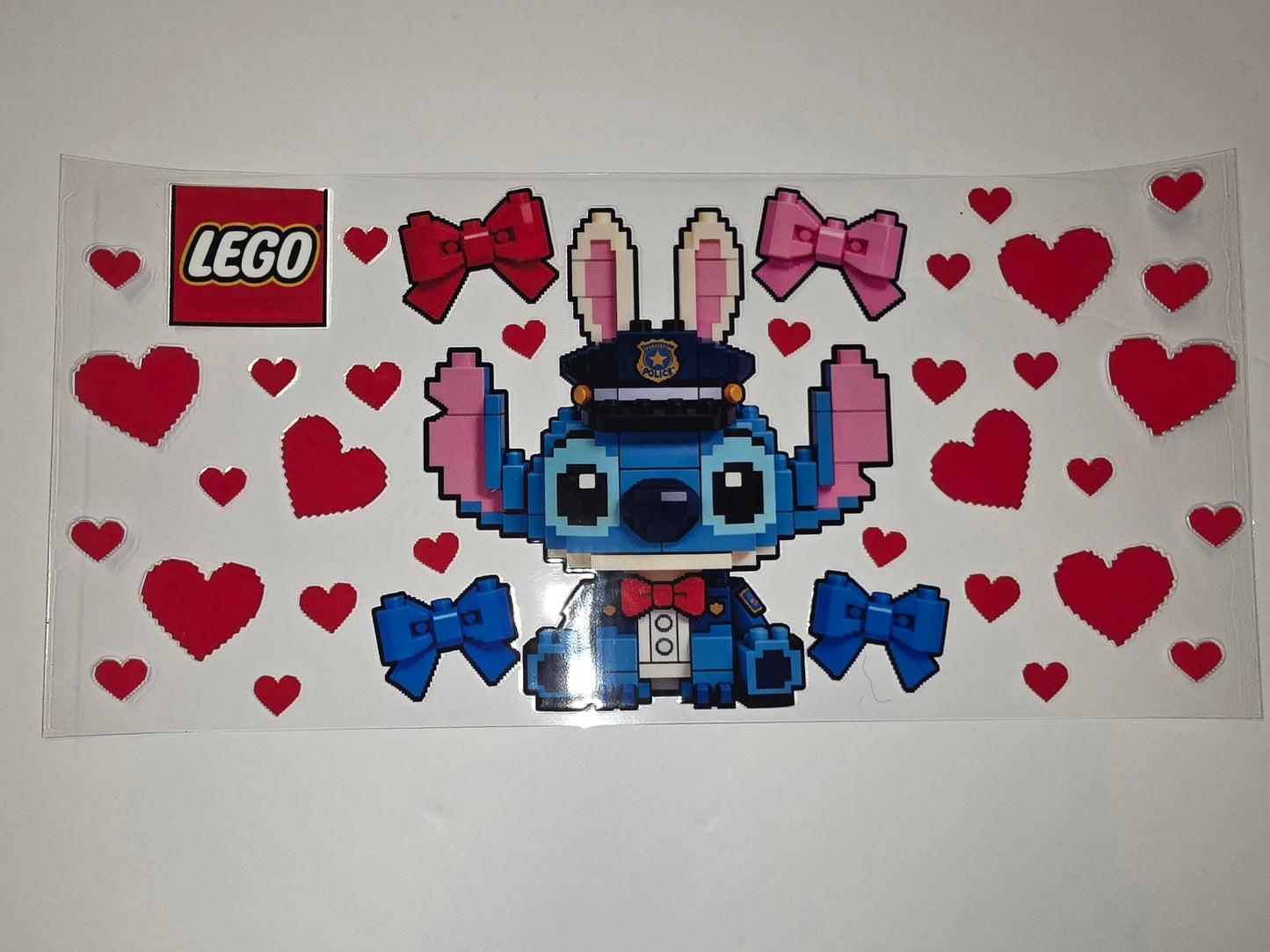 Pixelated Stitch Tumbler Wrap with Hearts & Bows - Blue, Pink, Red