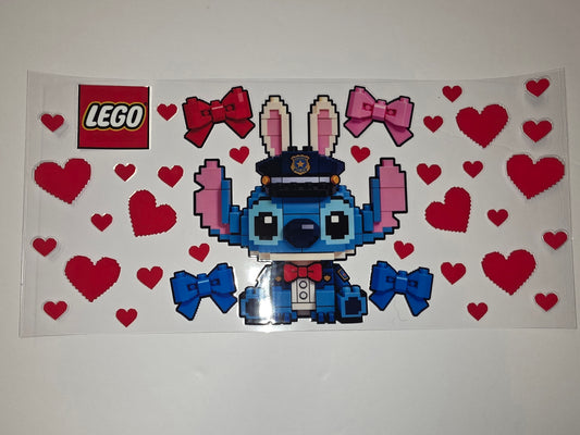 Pixelated Stitch Tumbler Wrap with Hearts & Bows - Blue, Pink, Red