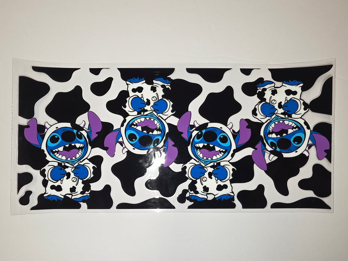 Cute Stitch Cow Print Tumbler Wrap | Blue & Purple Character Drinkware Decal
