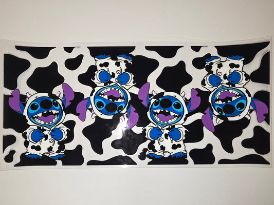 Cute Stitch Cow Print Tumbler Wrap - Black & White Cartoon Design