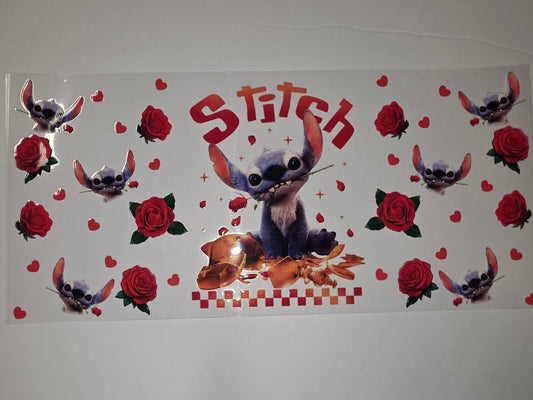 Cute Stitch with Roses and Hearts Tumbler Wrap | Red & Blue Design