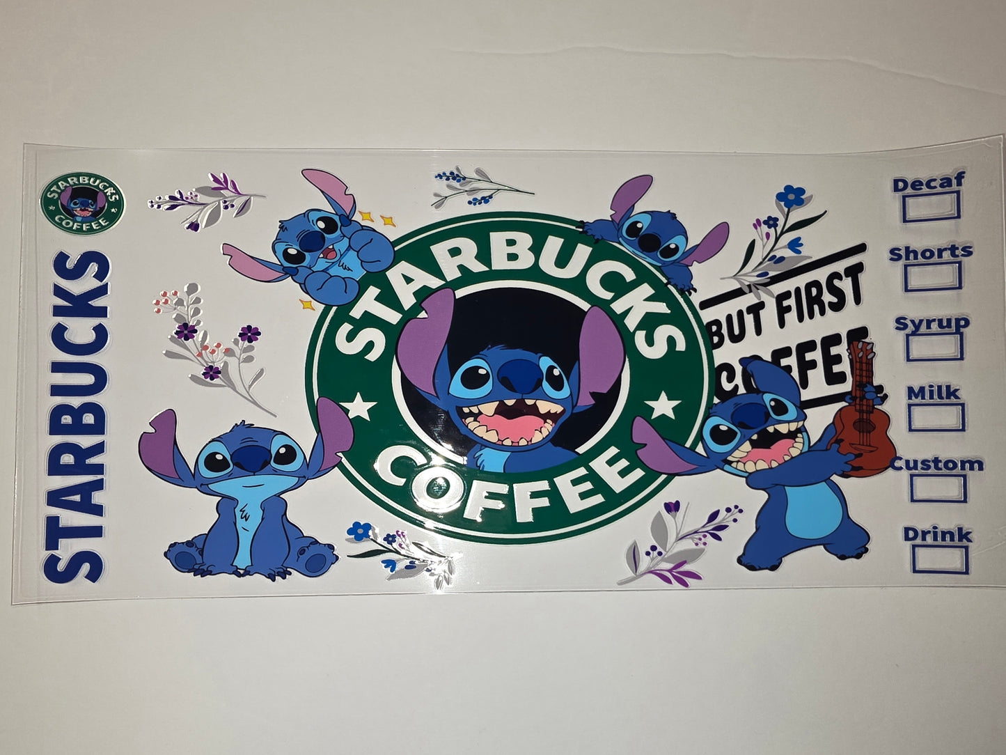 Stitch Starbucks Coffee Tumbler Wrap - Blue & Purple Floral Design