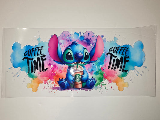 Stitch Coffee Time Tumbler Wrap - Watercolor Splash Design