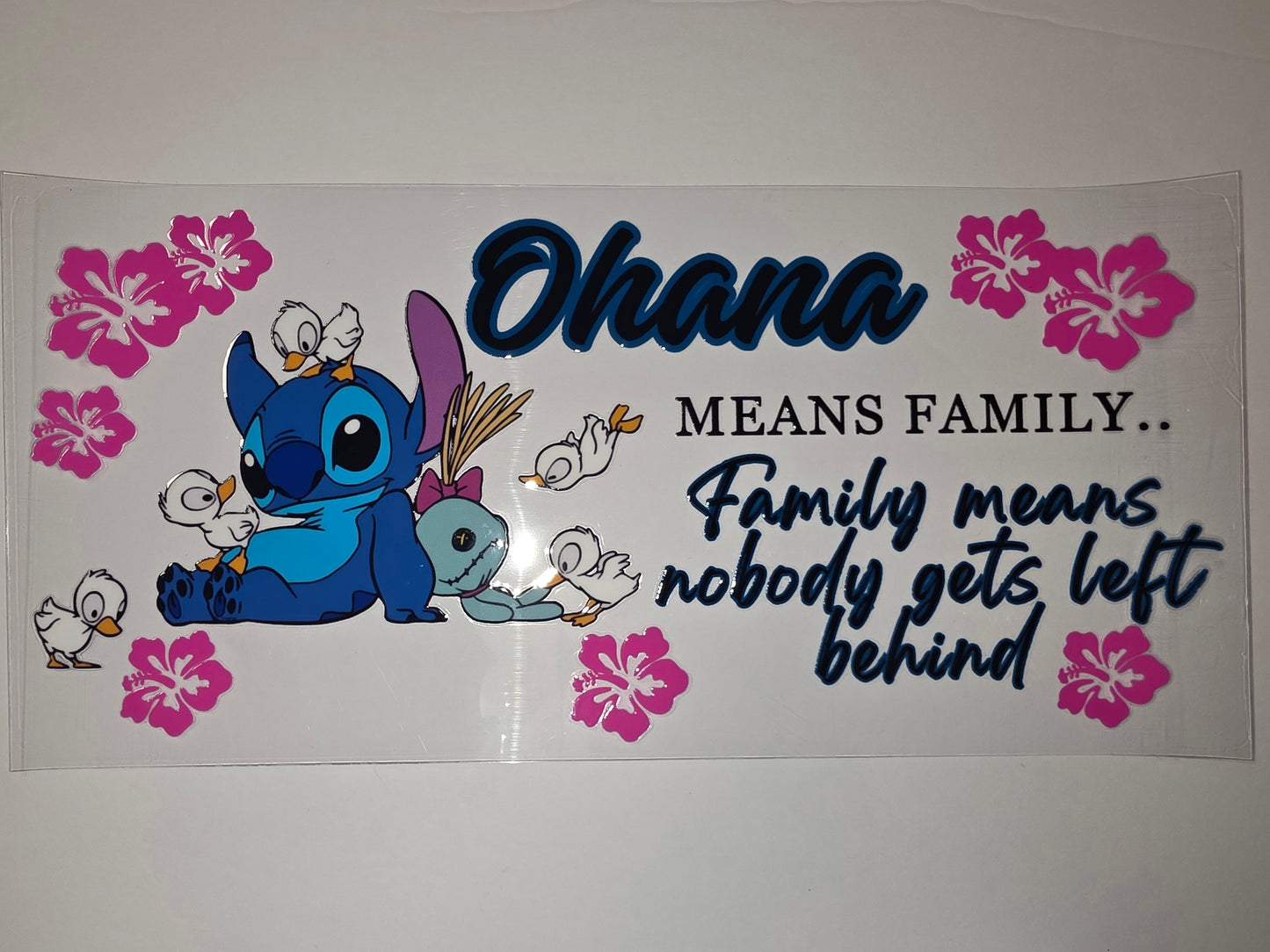 Ohana Means Family Stitch & Angel Tumbler Wrap | Disney Inspired Hibiscus Design