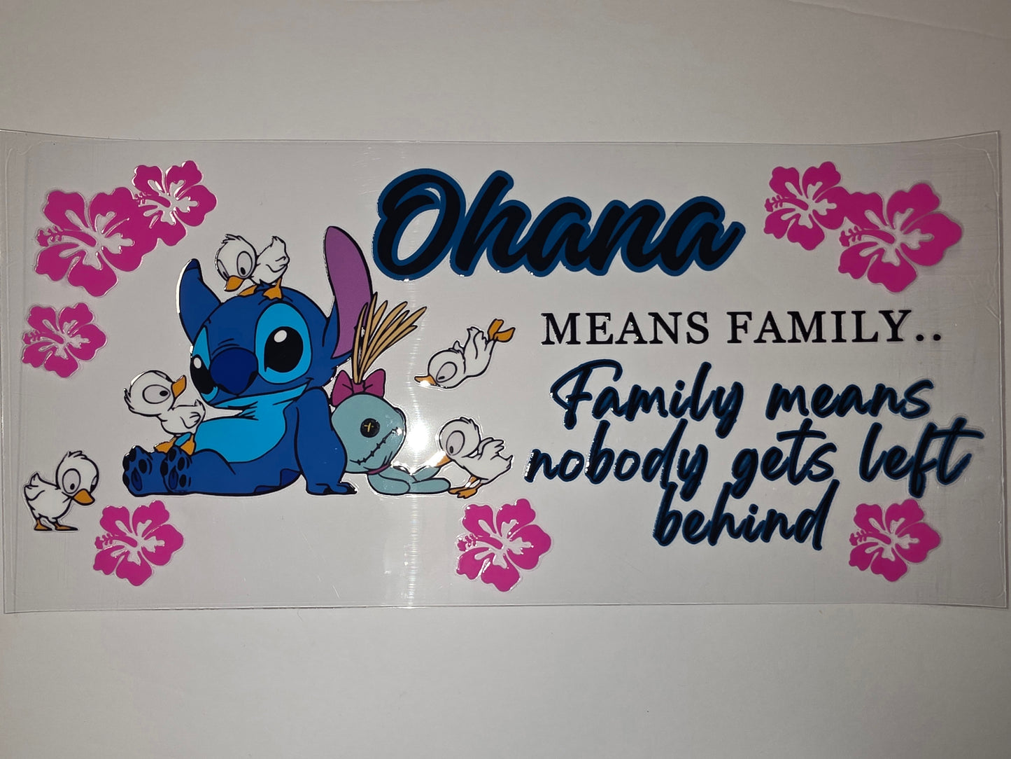 Ohana Means Family Stitch Tumbler Wrap | Blue Stitch, Ducklings, Pink Hibiscus | Disney Inspired