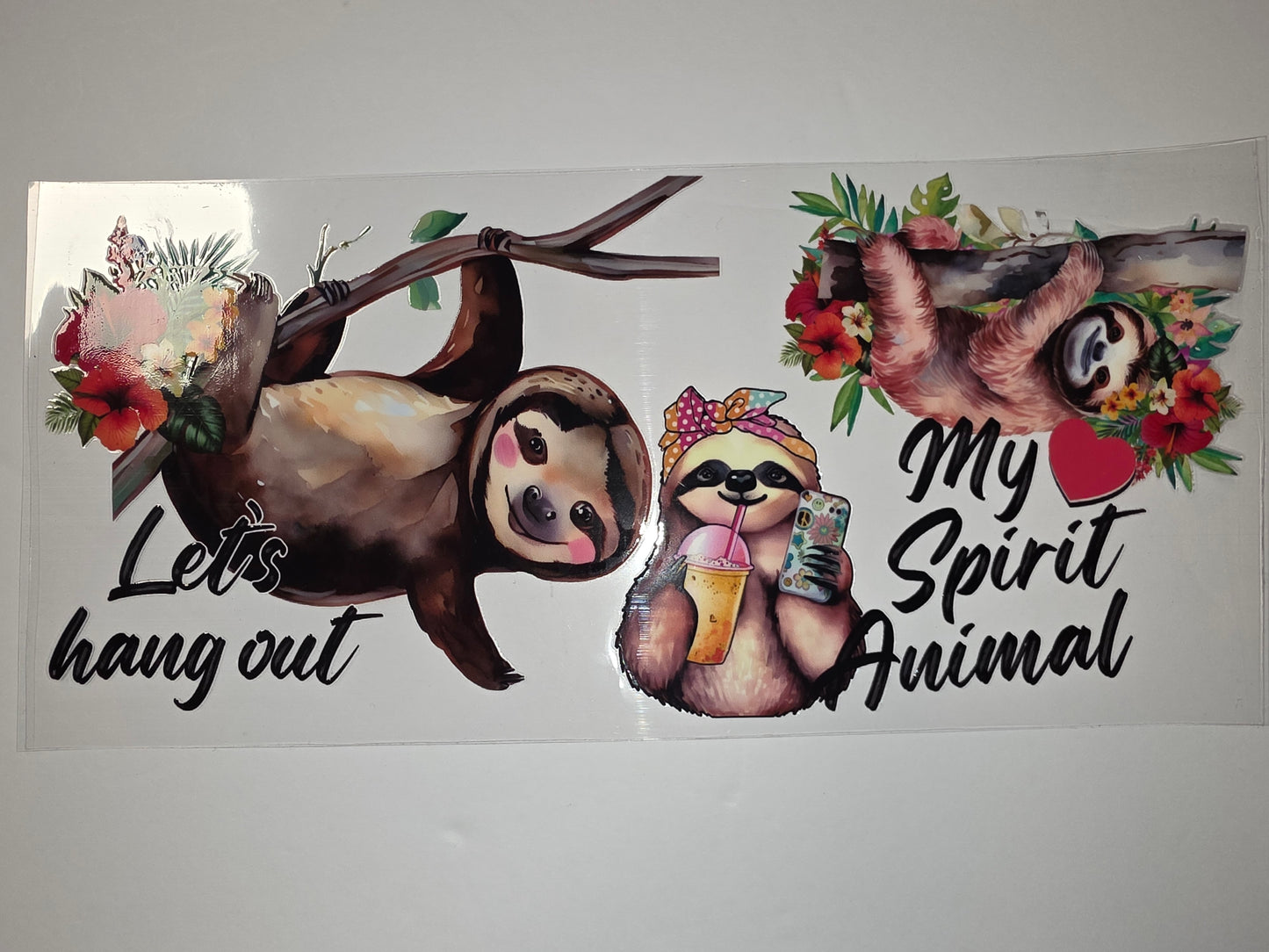 Cute Sloth Tumbler Wrap - "My Spirit Animal" Design with Tropical Flowers