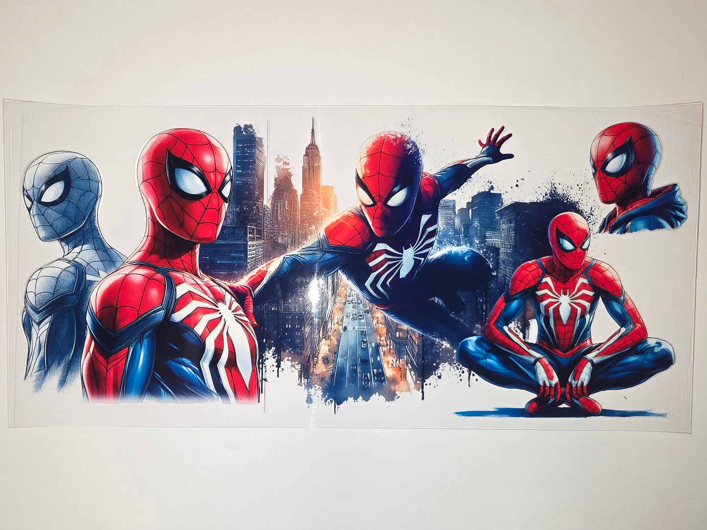 Spider-Man Cityscape Tumbler Wrap - Red, Blue, Gray Superhero Design