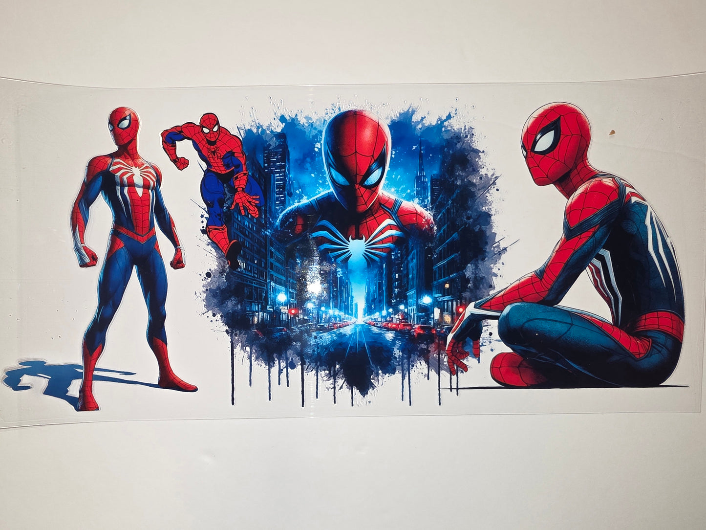 Spiderman Cityscape Tumbler Wrap - Red, Blue, Black - Superhero Fan Art