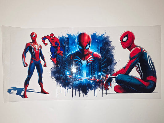 Spiderman Cityscape Tumbler Wrap - Red, Blue, Dynamic Action Design