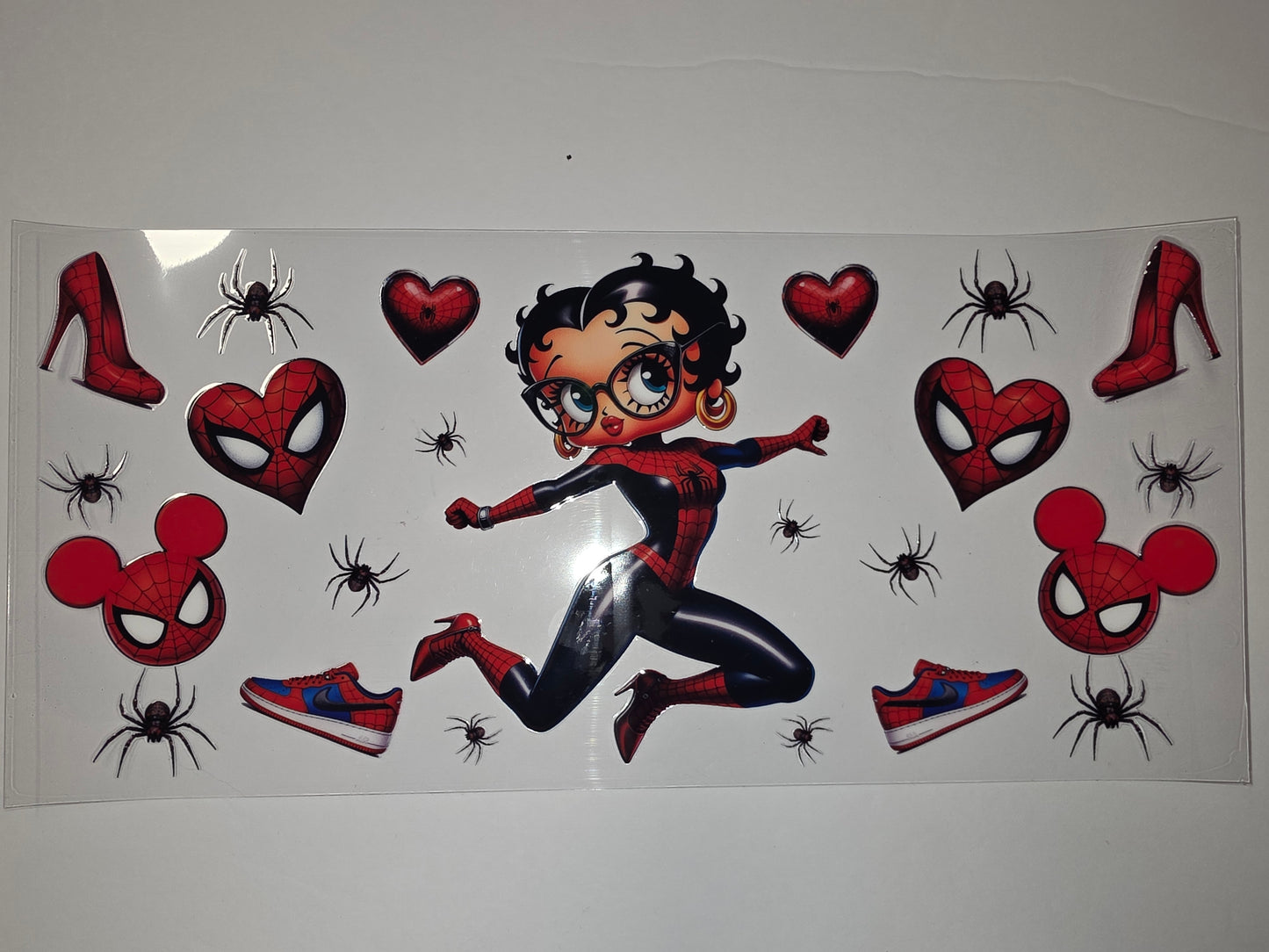 Betty Boop Spider-Man Inspired Tumbler Wrap - Red, Black, Blue - Superhero Fan Art