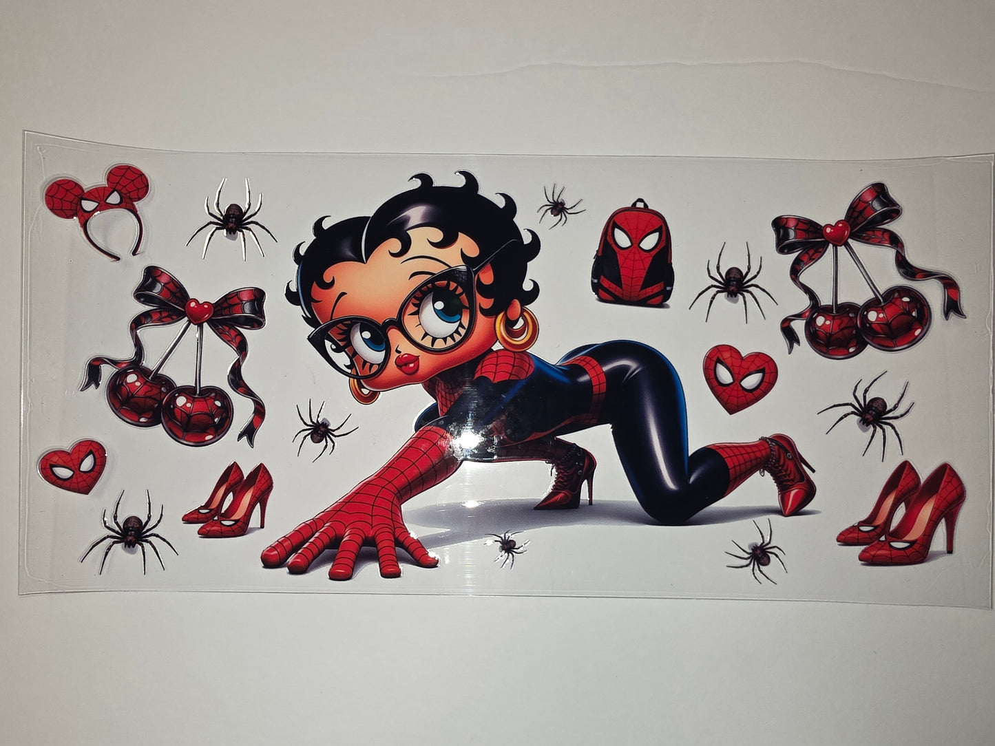 Betty Boop Spider-Man Inspired Tumbler Wrap | Red, Black, White | Fun & Quirky Drinkware Design