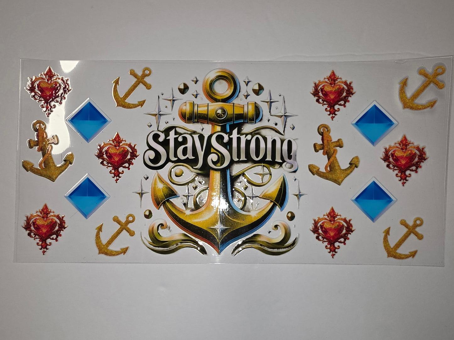 Nautical "Stay Strong" Anchor Tumbler Wrap | Gold, Red, Blue | Sublimation Design