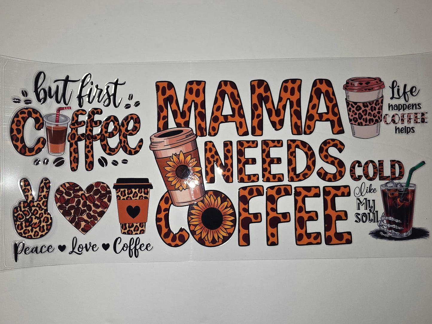 Leopard Print Mama Needs Coffee Sunflower Tumbler Wrap | Peace Love Coffee Design
