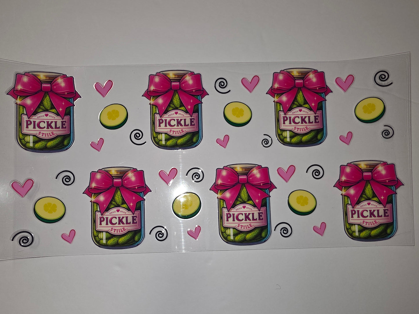 Cute Pickle Jar Tumbler Wrap with Pink Bows & Hearts - Sublimation Design