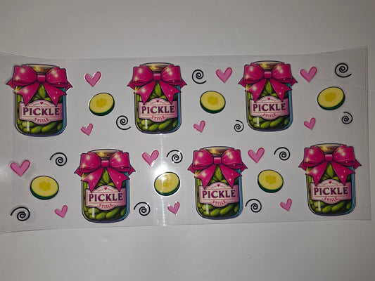 Cute Pickle Jar Tumbler Wrap with Pink Bows & Hearts - Sublimation Design