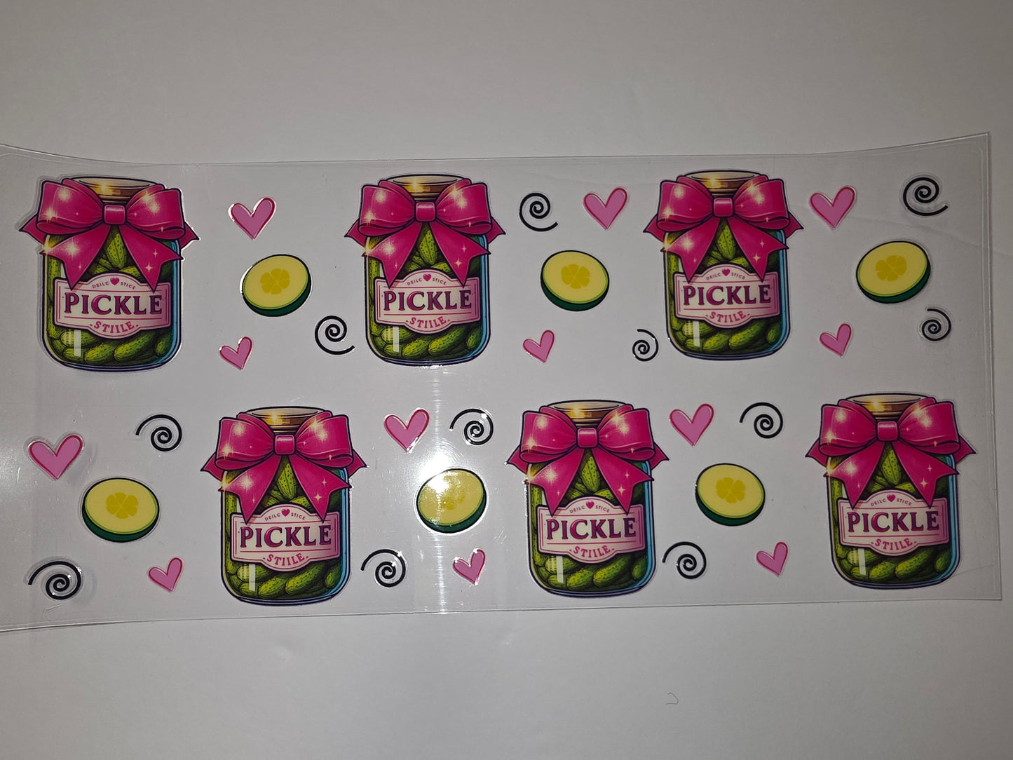 Cute Pickle Jar Tumbler Wrap | Pink Bow & Hearts | Sublimation Design