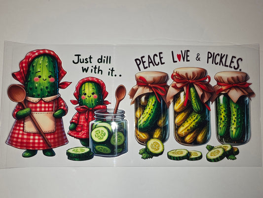 Cute Pickle Characters & Jars Tumbler Wrap | "Peace Love Pickles" Design