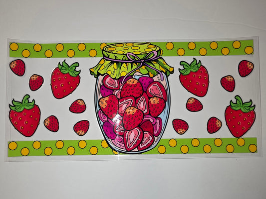 Cute Strawberry Jam Jar Tumbler Wrap - Red, Pink, Green, Yellow Polka Dots