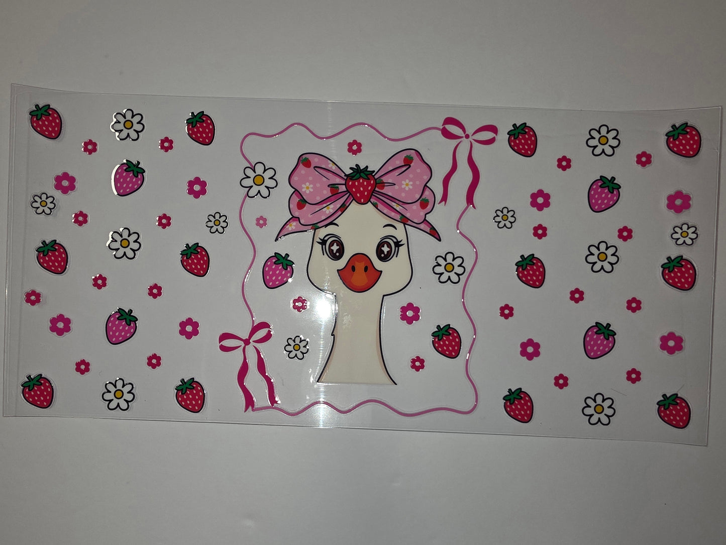 Cute Goose Strawberry Flower Tumbler Wrap | Pink Bow Drinkware Decal