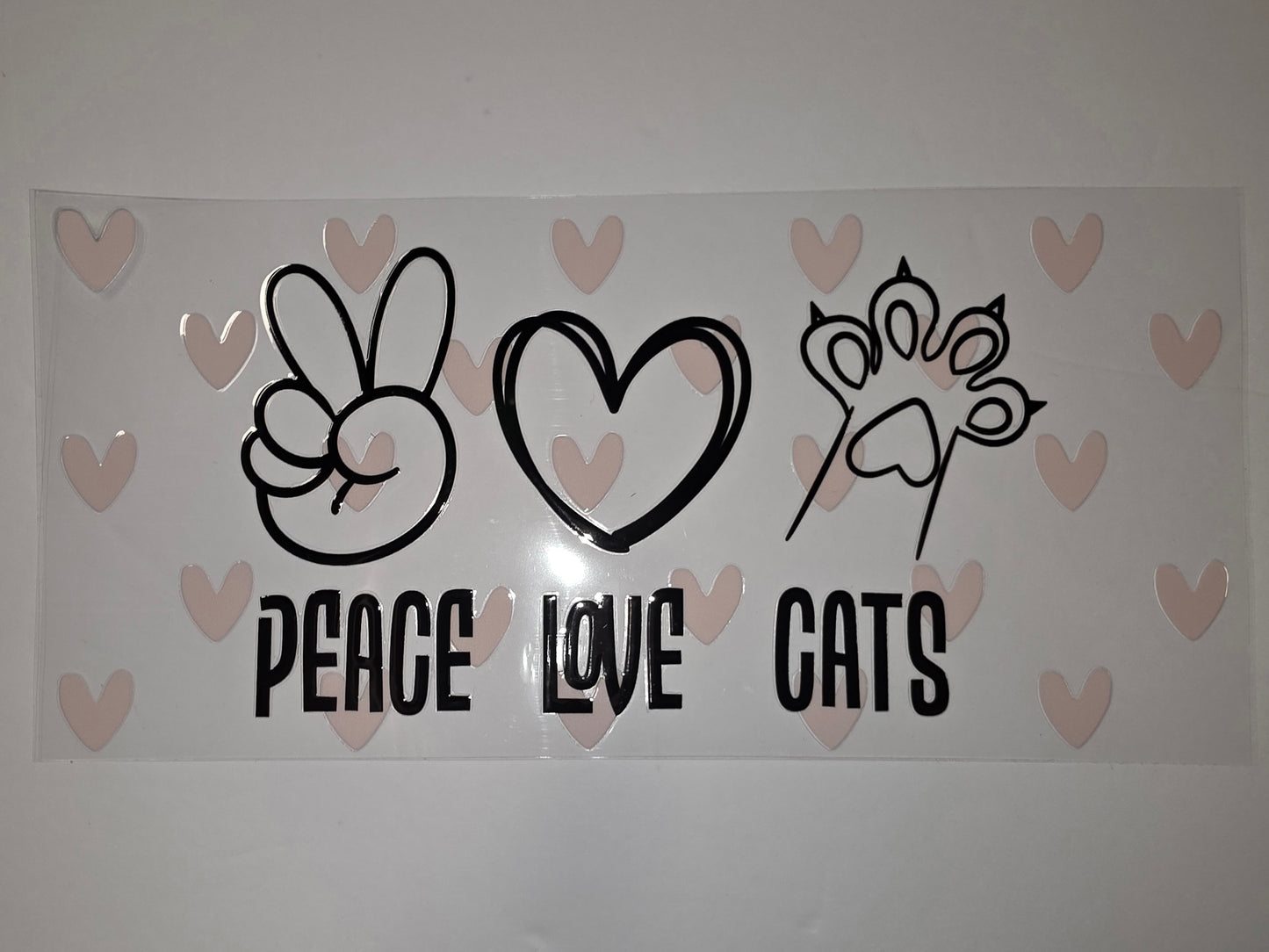 Peace Love Cats Tumbler Wrap - Pink Hearts & Paw Print Design