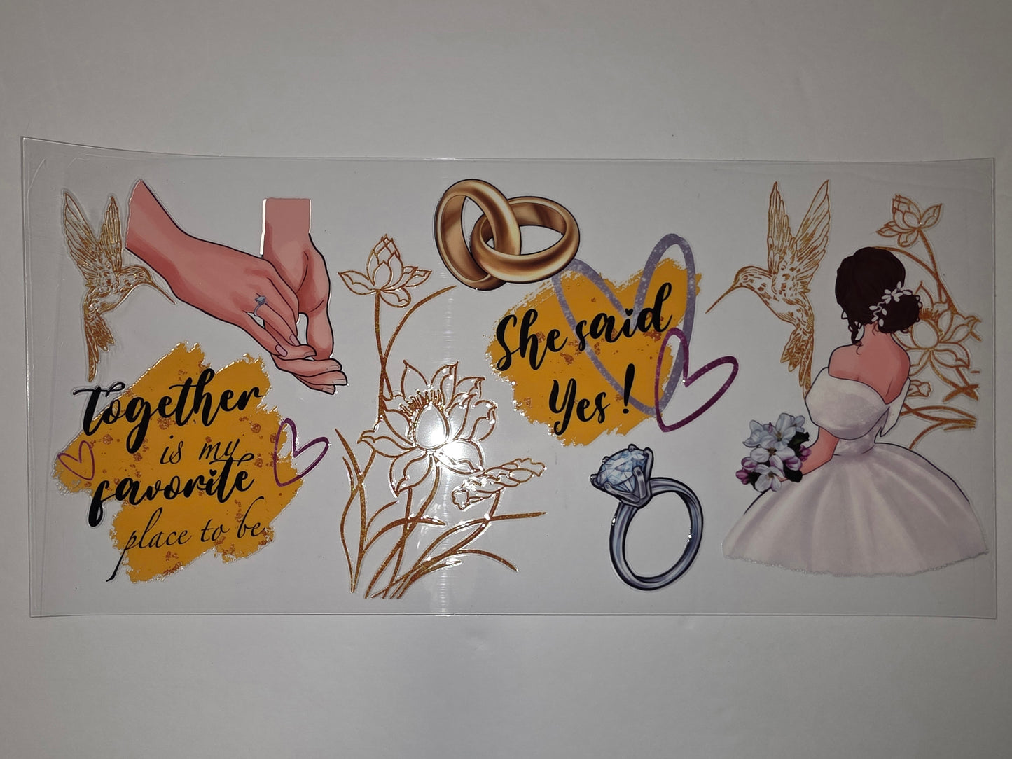 Wedding Tumbler Wrap - Bride, Rings, "She Said Yes!" & "Together is my favorite place"