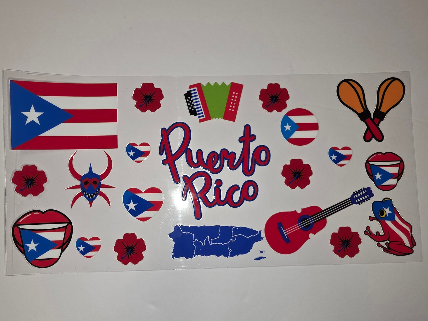 Puerto Rico Flag Tumbler Wrap Stickers - Coquí Frog, Guitar, Accordion, Hibiscus & More