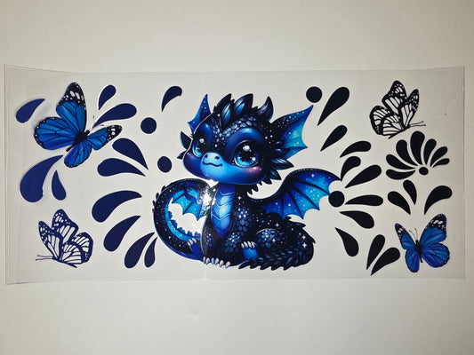 Cute Blue Dragon & Butterfly Tumbler Wrap - Fantasy Art Drinkware Design