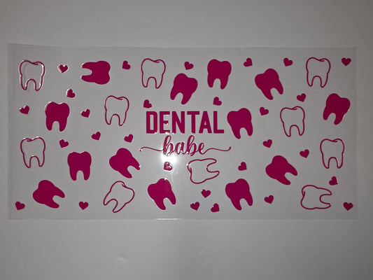 Pink Dental Babe Tooth & Heart Tumbler Wrap - Cute Dentist & Hygienist Gift