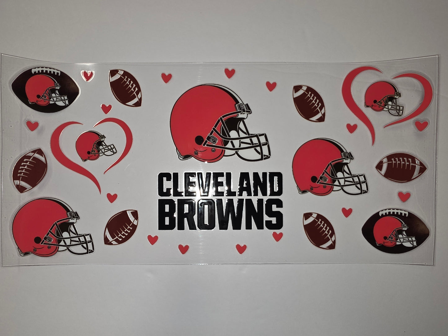 Cleveland Browns Football Helmet & Heart Tumbler Wrap | Orange, Brown & Black Design