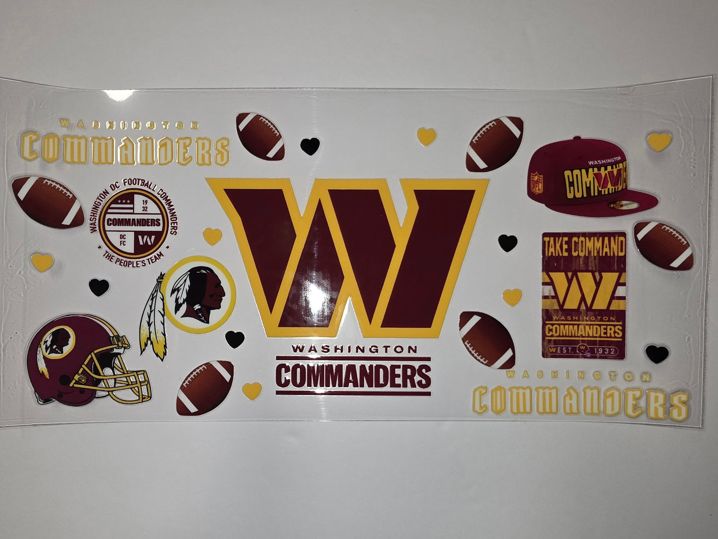 Washington Commanders Football Tumbler Wrap - Burgundy, Gold, White - Sports Fan Design