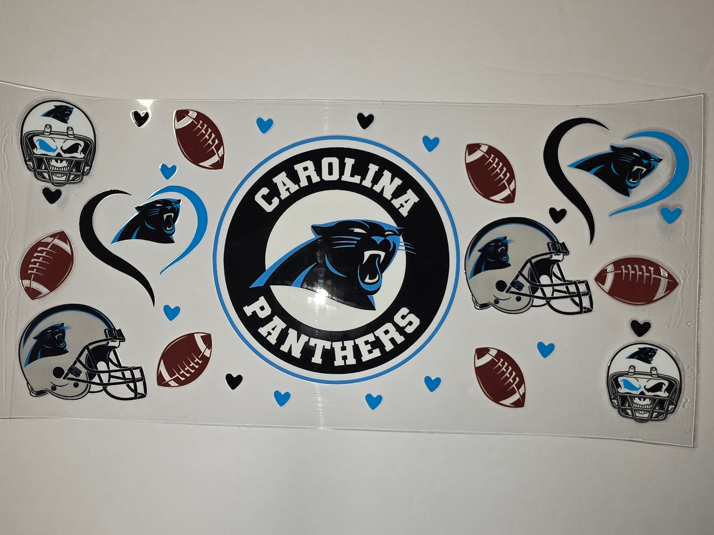 Carolina Panthers Football Helmet & Logo Tumbler Wrap | Black, Blue, Silver | Sports Fan Design