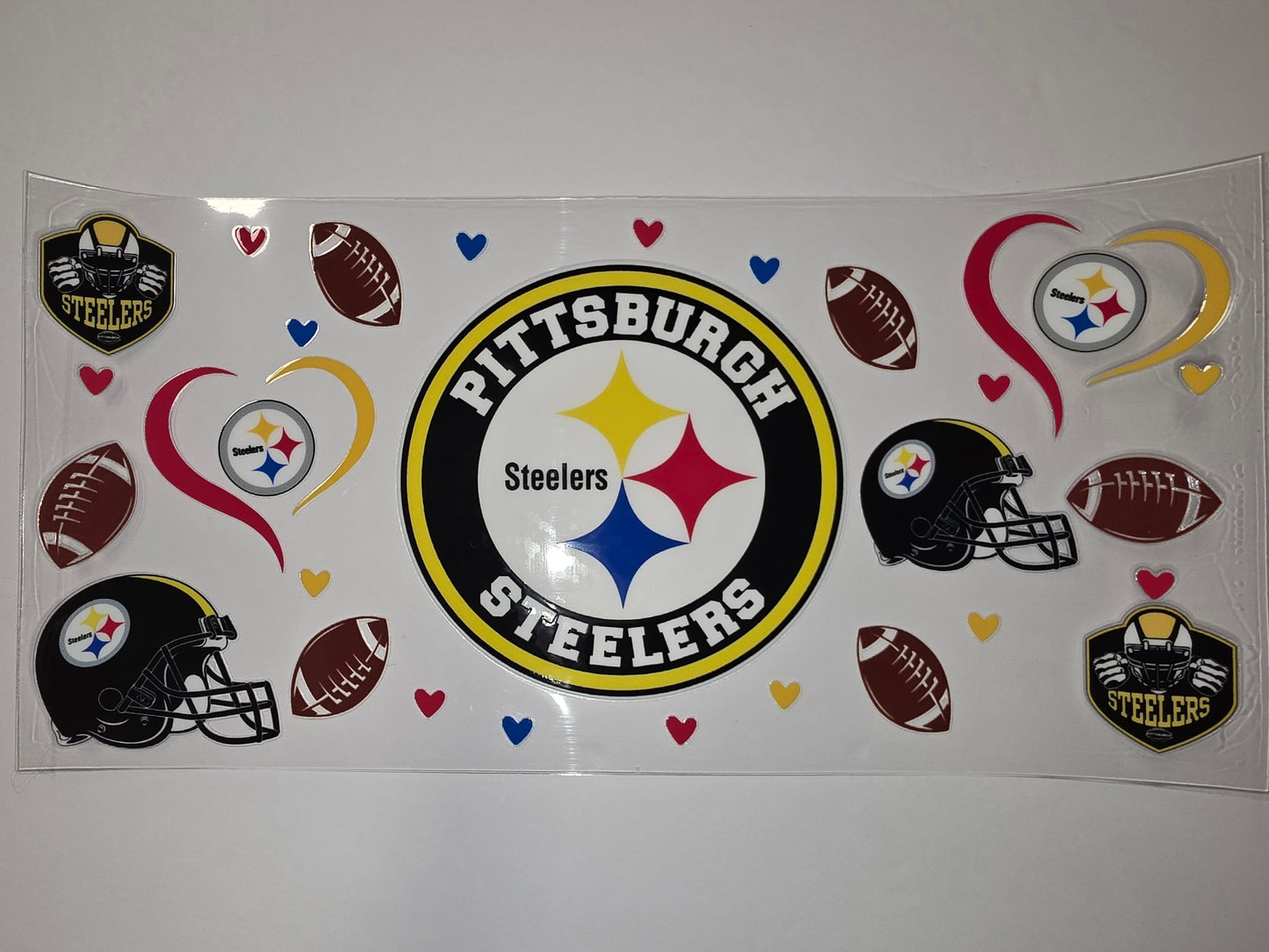 Pittsburgh Steelers Football Tumbler Wrap - Black, Gold, Red, Blue & White Design