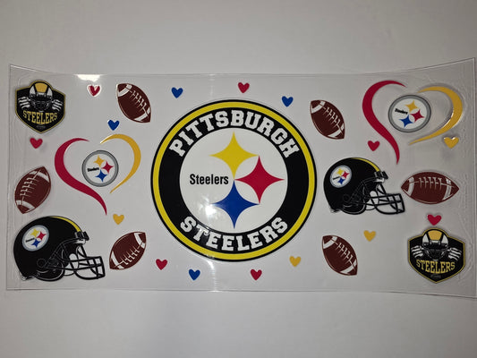 Pittsburgh Steelers Football Tumbler Wrap - Black, Gold, Red, Blue & White Design