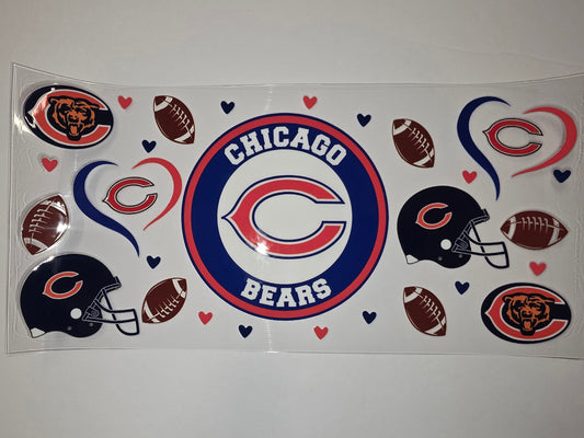 Chicago Bears Football Tumbler Wrap - Navy, Orange, Red - NFL Fan Drinkware Design