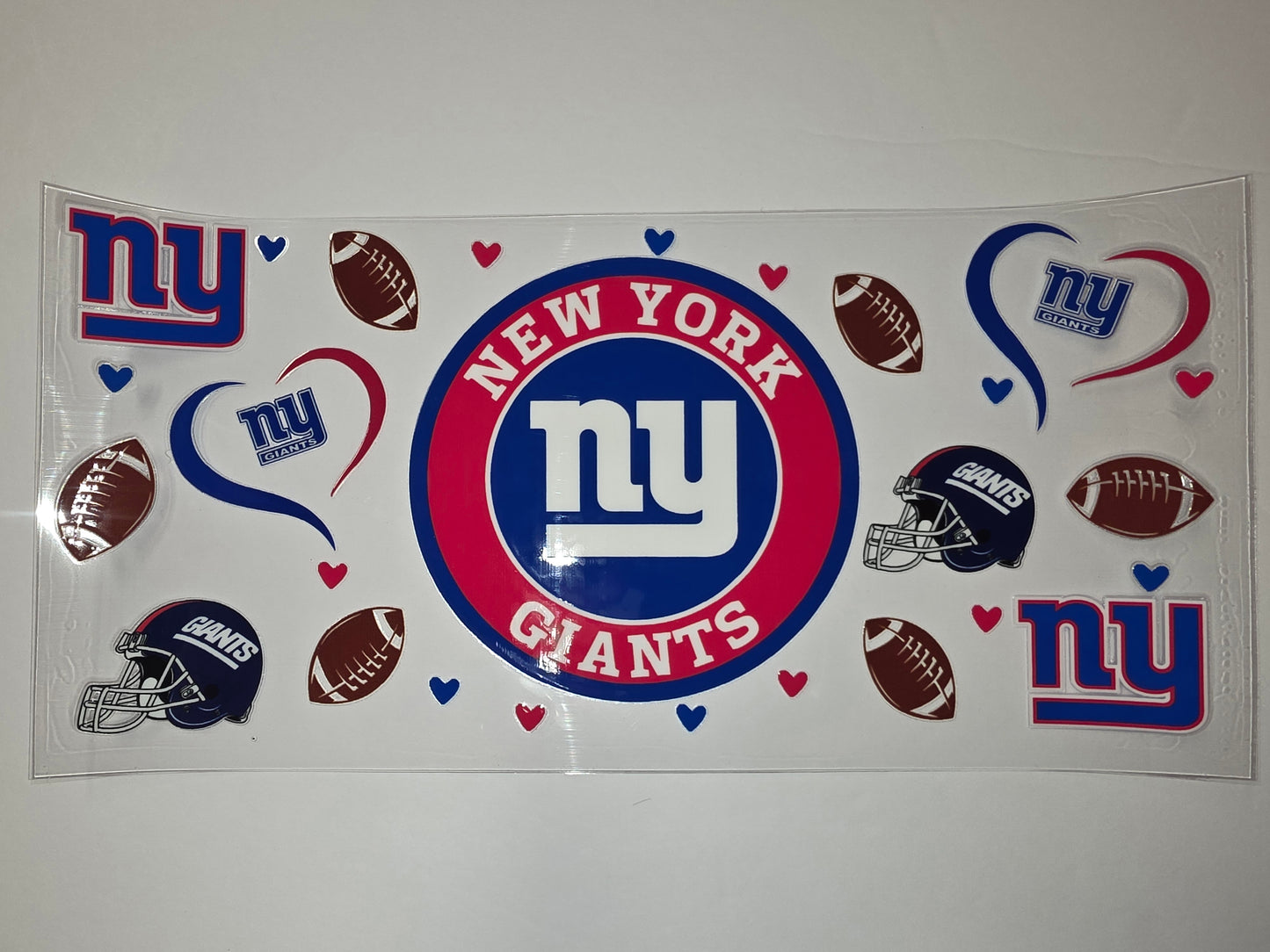 New York Giants Tumbler Wrap - Football Helmet, Hearts, and Logo - Blue, Red, White