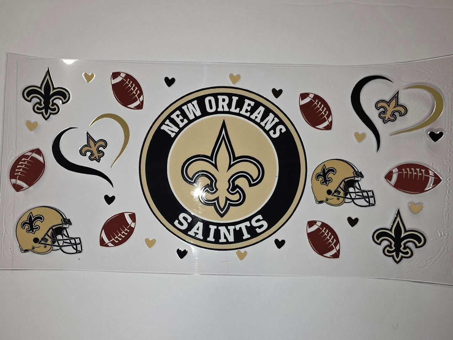 New Orleans Saints Football Tumbler Wrap - Black, Gold, White Fleur-de-lis & Helmet Design