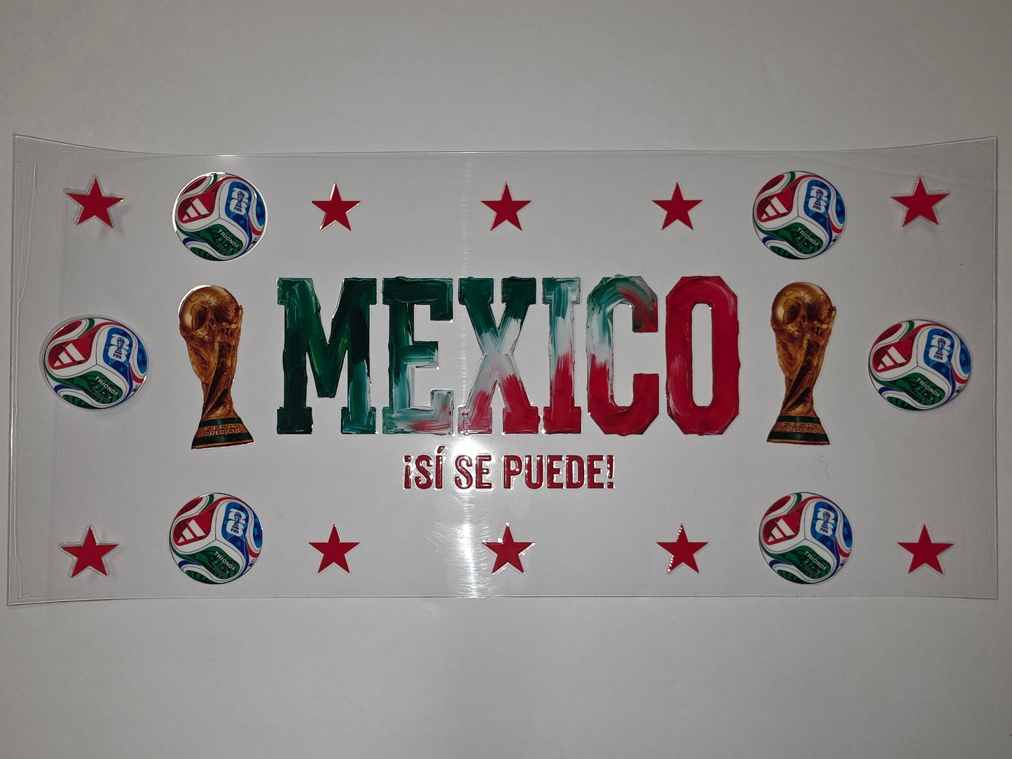 Mexico Soccer World Cup Tumbler Wrap | Green, White, Red Design with Trophy & Stars