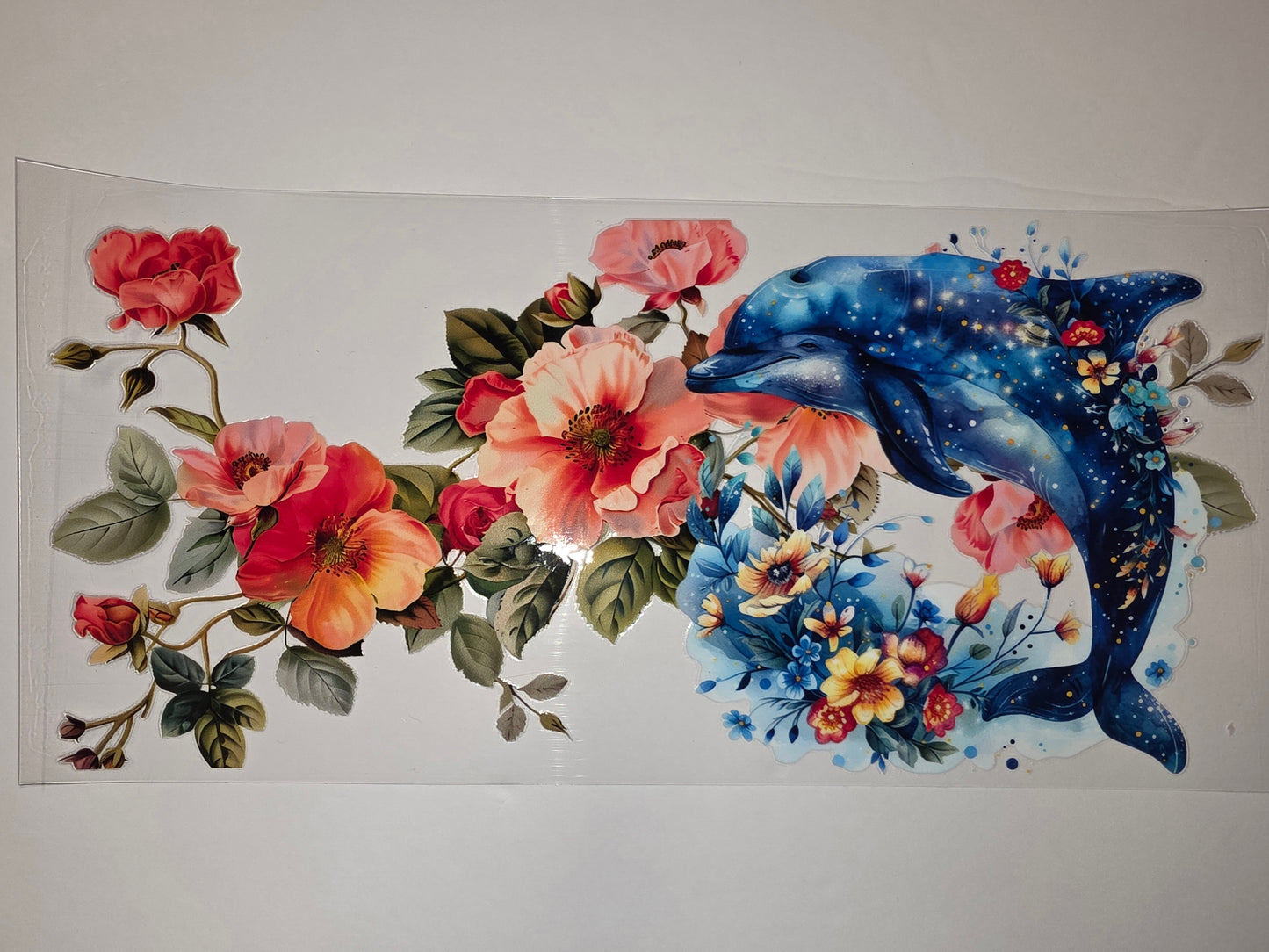 Whimsical Dolphin & Floral Tumbler Wrap | Blue, Pink, Coral | Sublimation Design