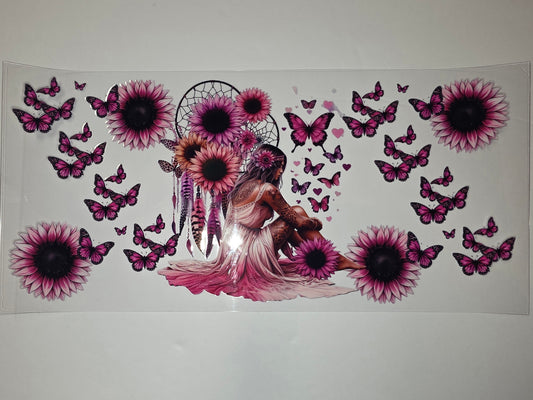 Bohemian Dreamcatcher Sunflower Butterfly Tumbler Wrap | Pink & Purple Floral Design