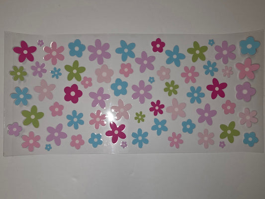 Retro Daisy Flower Tumbler Wrap - Pink, Purple, Blue, Green - Sublimation Design