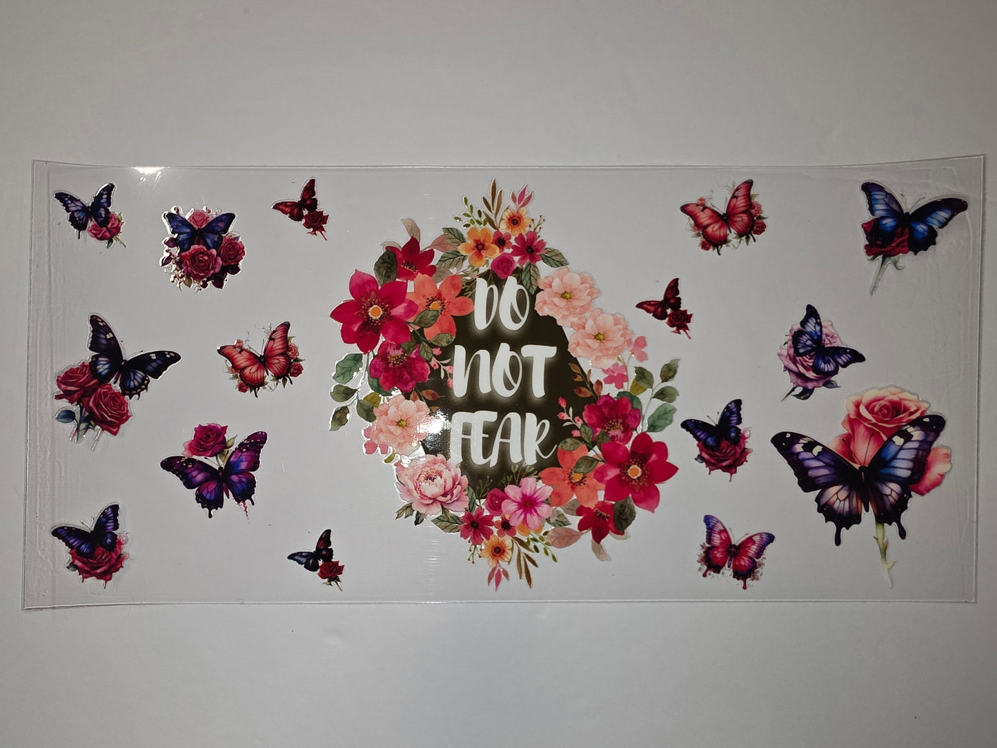 Floral Butterfly Tumbler Wrap - Pink, Red, Orange Flowers & Butterflies - Sublimation Design