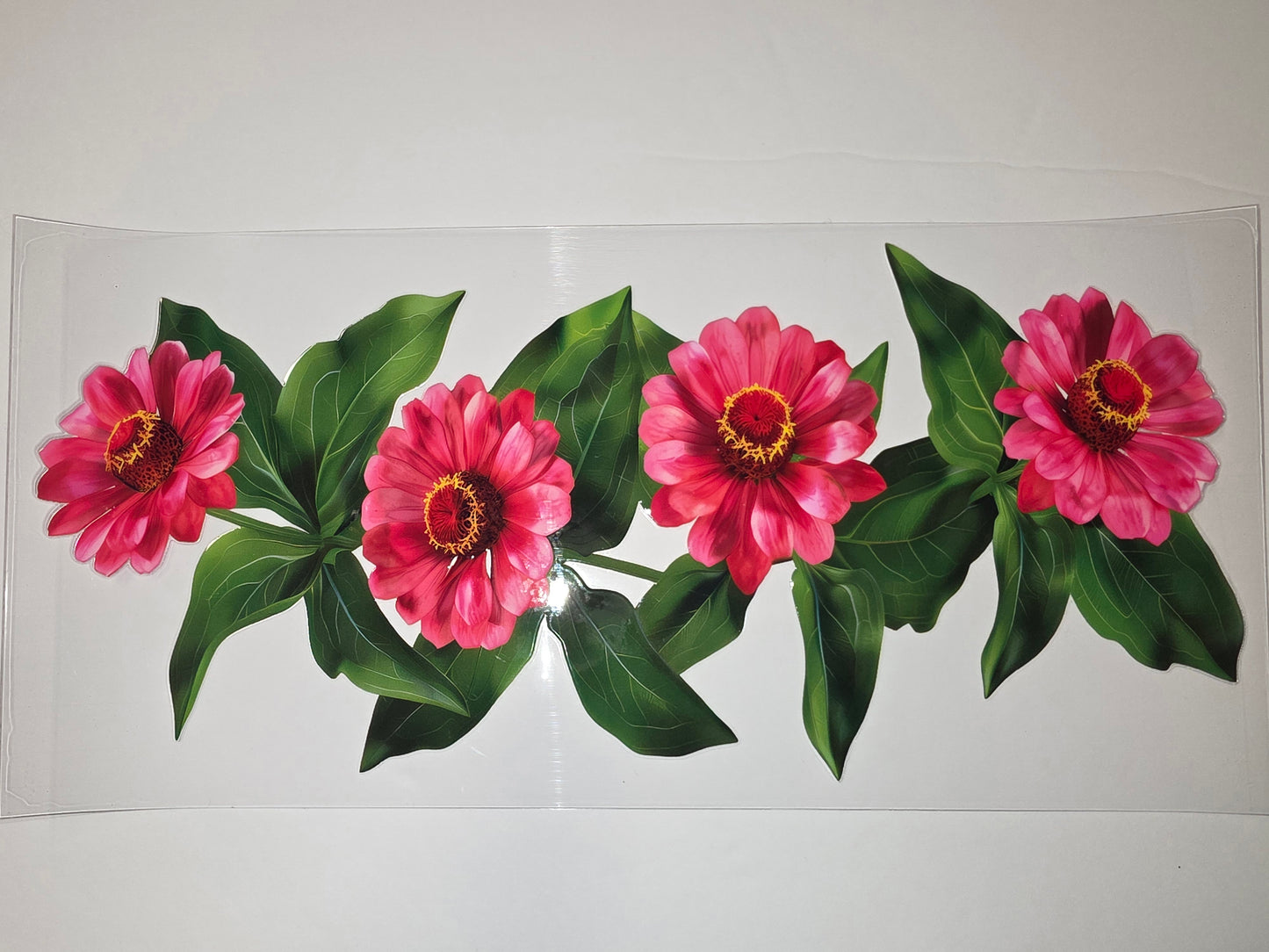 Vibrant Pink Zinnia Flower Tumbler Wrap - Realistic Floral Design for Cups