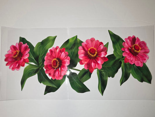 Vibrant Pink Zinnia Flower Tumbler Wrap - Realistic Floral Design for Cups
